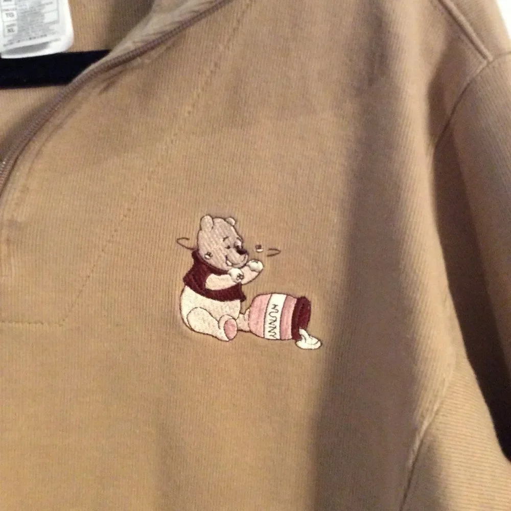 Disneyland Disney Winnie the Pooh partial zip collar long sleeve shirt XL mens